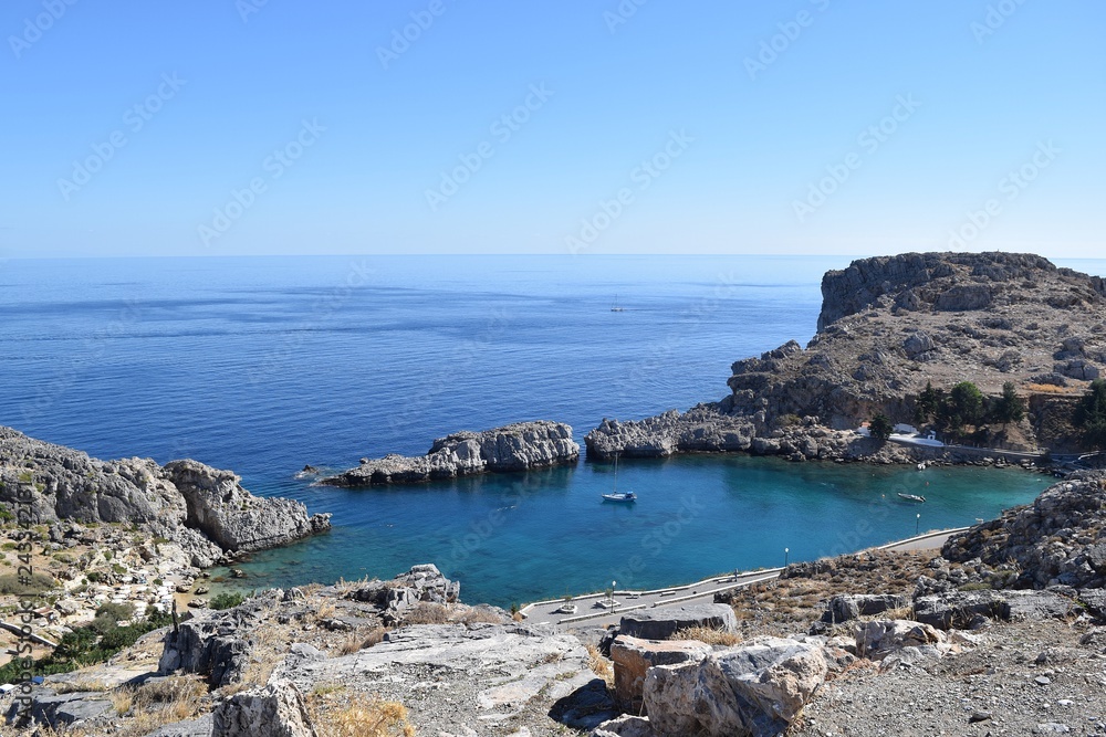 Summer landscape.Beautiful sea views in the resort moselkern,surrounds the resort town.Rodos.Greece. Summer landscape.Beautiful sea views in the resort moselkern,surrounds the resort town.Rodos.Greece.