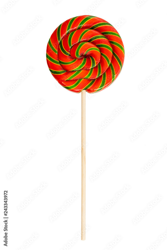 Colorful spiral lollipop isolated on white background. Red green Candy Colorful spiral lollipop isolated on white background. Red green Candy