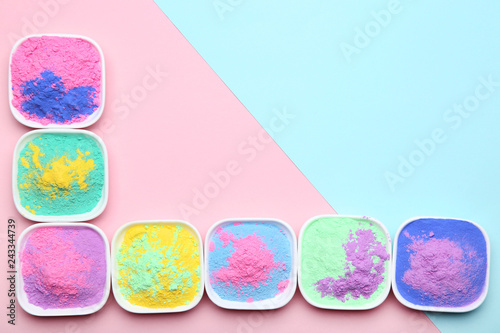 Colorful holi powder in bowls