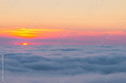 Sunset over the clouds between Bermeo and Bakio next to Gaztelugatxe at the Basque Country.