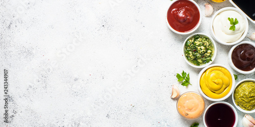 Tapeta Sauce set assortment - mayonnaise, mustard, ketchup and others o