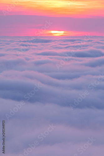 Sunset over the clouds between Bermeo and Bakio next to Gaztelugatxe at the Basque Country. © Jorge Argazkiak
