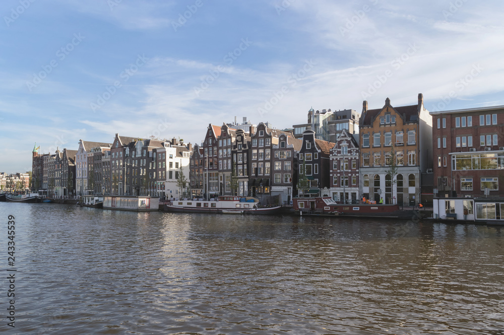 facades of houses and Amsterdam