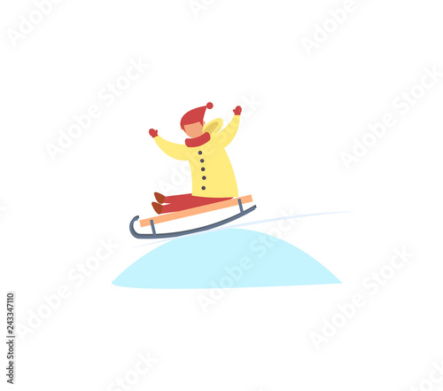 Happy boy sledding