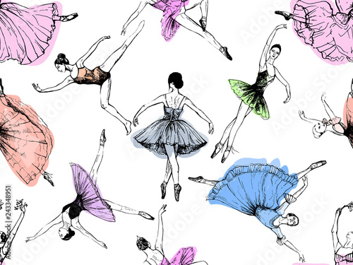 Photo Seamless pattern of hand drawn sketch style abstract ballet dancers isolated on white background