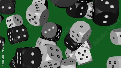 Black and White Color Dice Collided, 3D Animation on Green Background