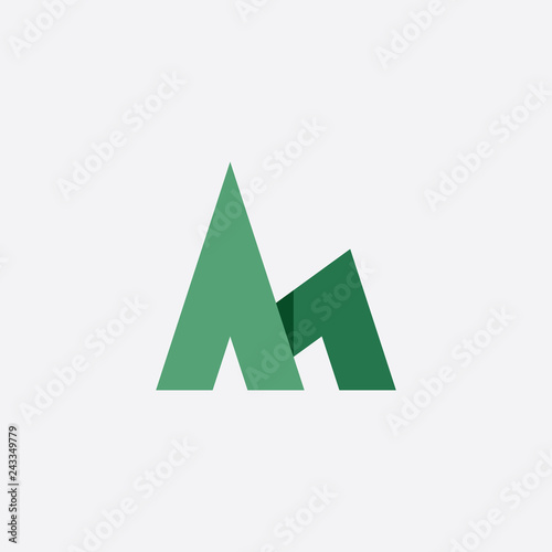 geometric mountain letter m green icon logo symbol element
