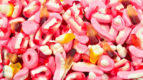 Assorted gummy candies. Top view. Jelly sweets.