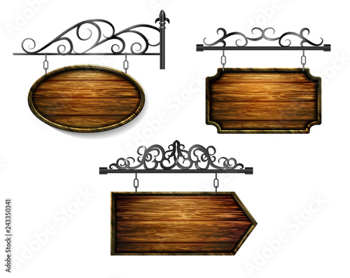 hanging, wooden Board vector, wooden object for text.