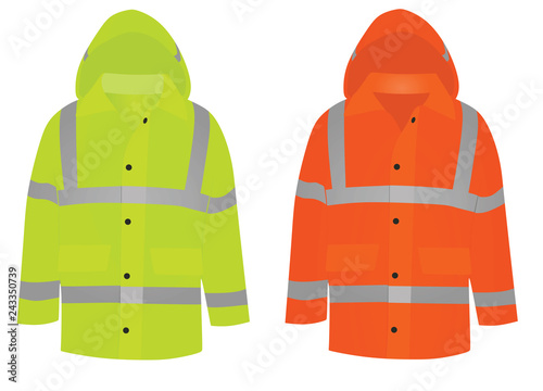 Green and orange safety jacket. vector illustration