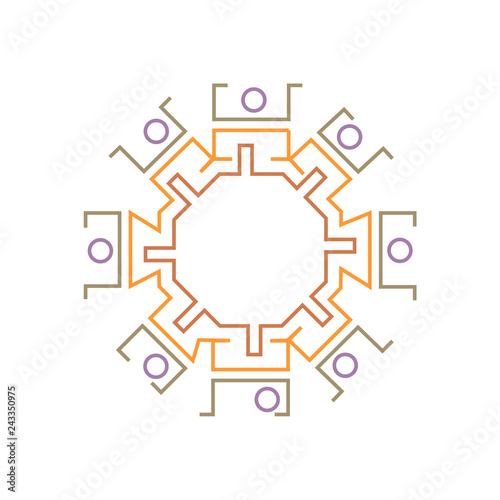 South American, Mayan style graphic hyrogliphics of people in various positions.