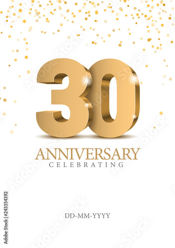 Anniversary 30. gold 3d numbers.