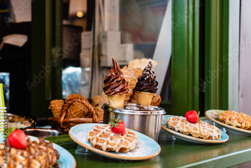 Canvas Print belgian waffles and ice cream shop in the Stockholm