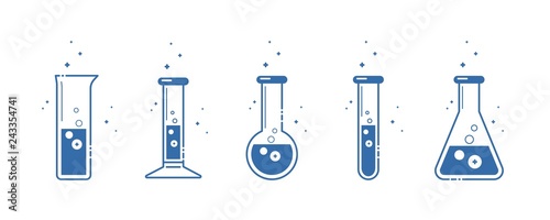 A chemical flask. Icons set. Equipment for chemical laboratory. Line design. Vector