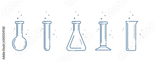 A chemical flask. Icons set. Equipment for chemical laboratory. Line design. Vector photo