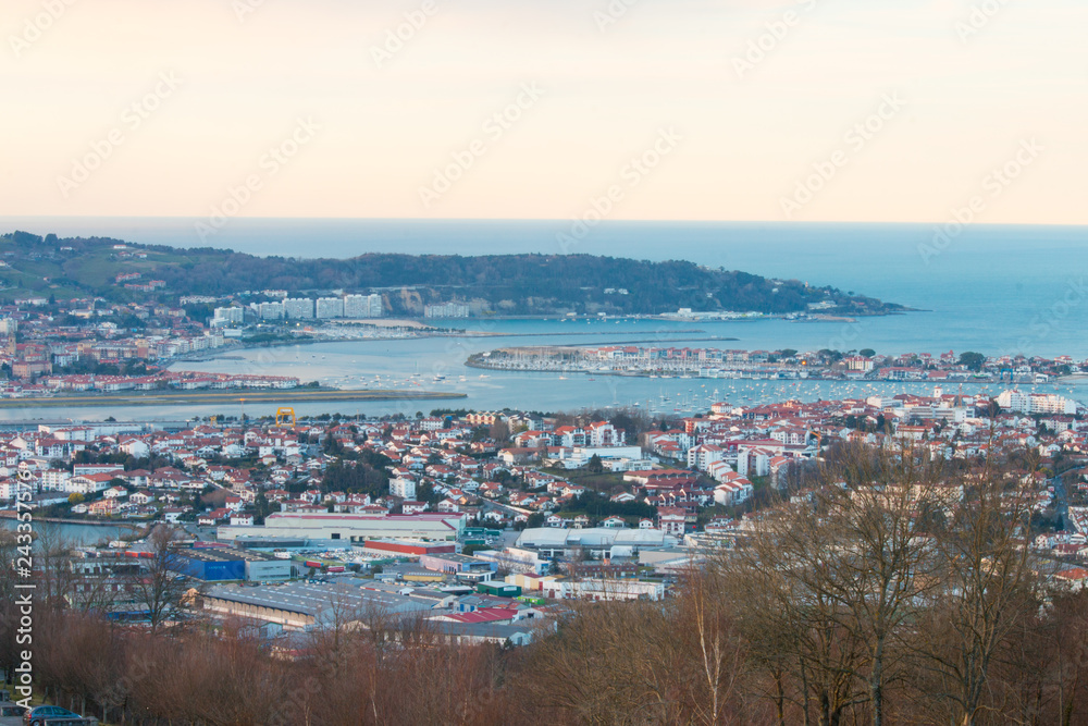 Look at Bidasoa-Txingudi bay with the three cities that formed it: Irun, Hondarribia and Hendaia, at the Basque Country.