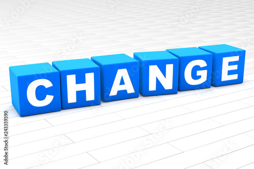 3D rendered illustration of the word Change made of cubes. 