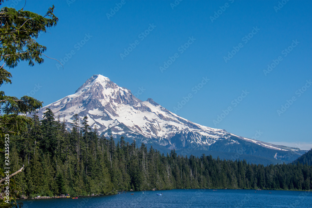 Beautiful view of Mt. Hood from Lost Lake Oregon on a sunny day