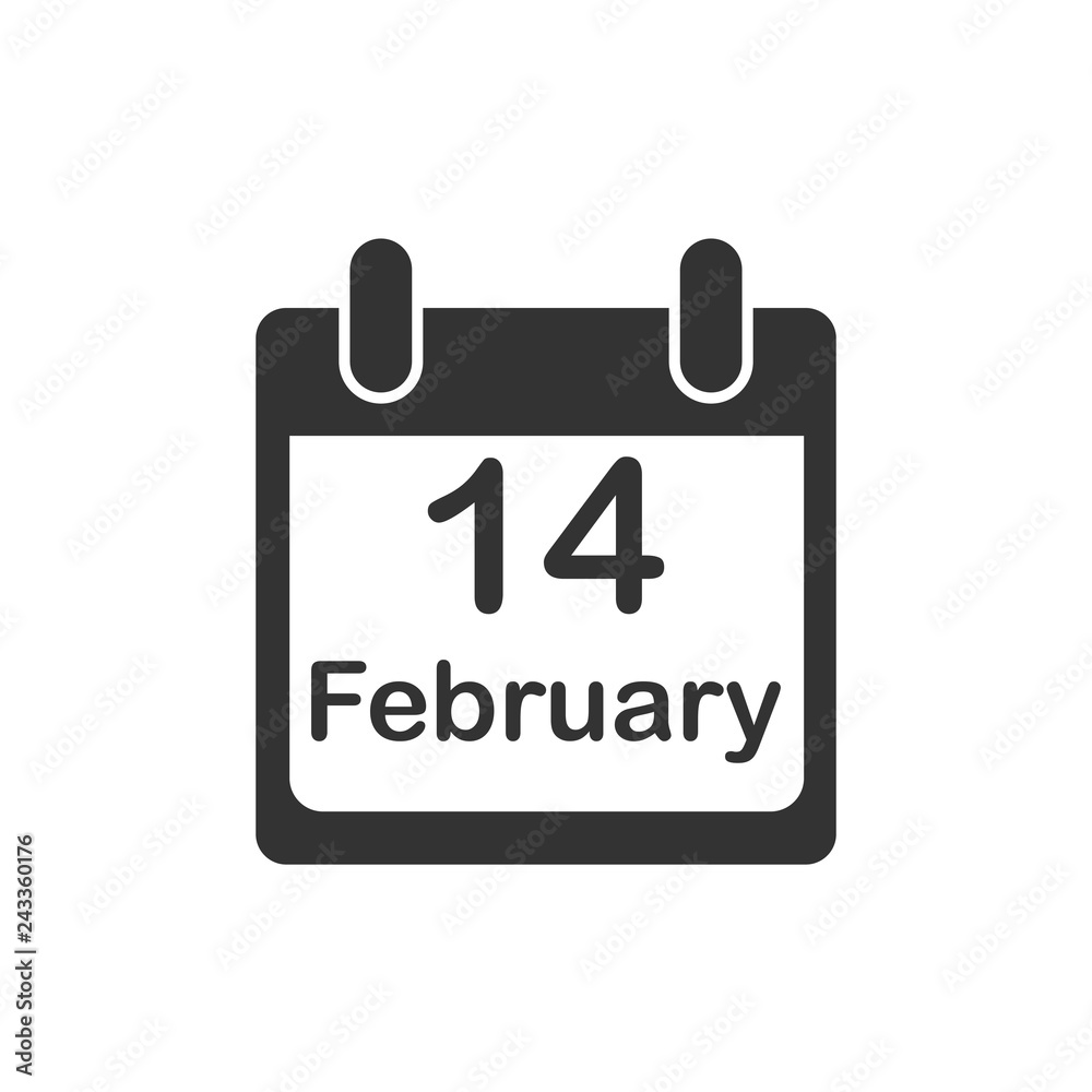 Calendar 14 February vector icon. Flat design. Vector illustration. Calendar 14 February vector icon. Flat design. Vector illustration.