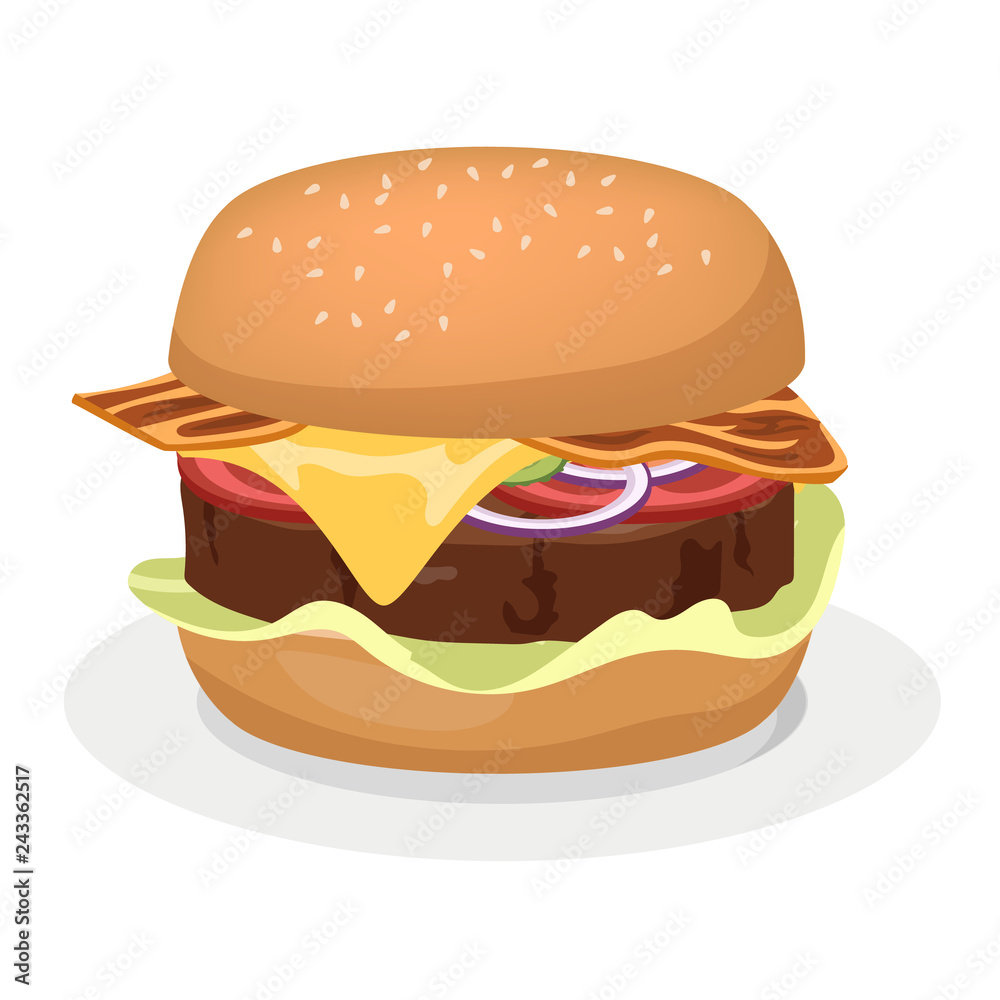 Big tasty hamburger with cheese, tomato and beef Big tasty hamburger with cheese, tomato and beef