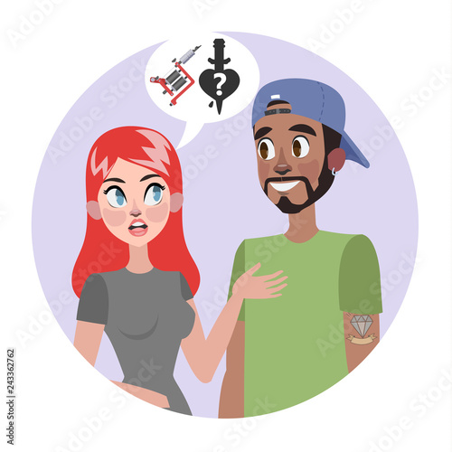 Woman on consultation in a tattoo studio