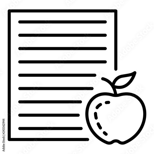 Homework paper apple icon. Outline homework paper apple vector icon for web design isolated on white background