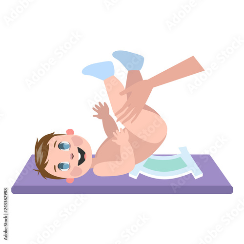 Mother change diaper for a newborn child