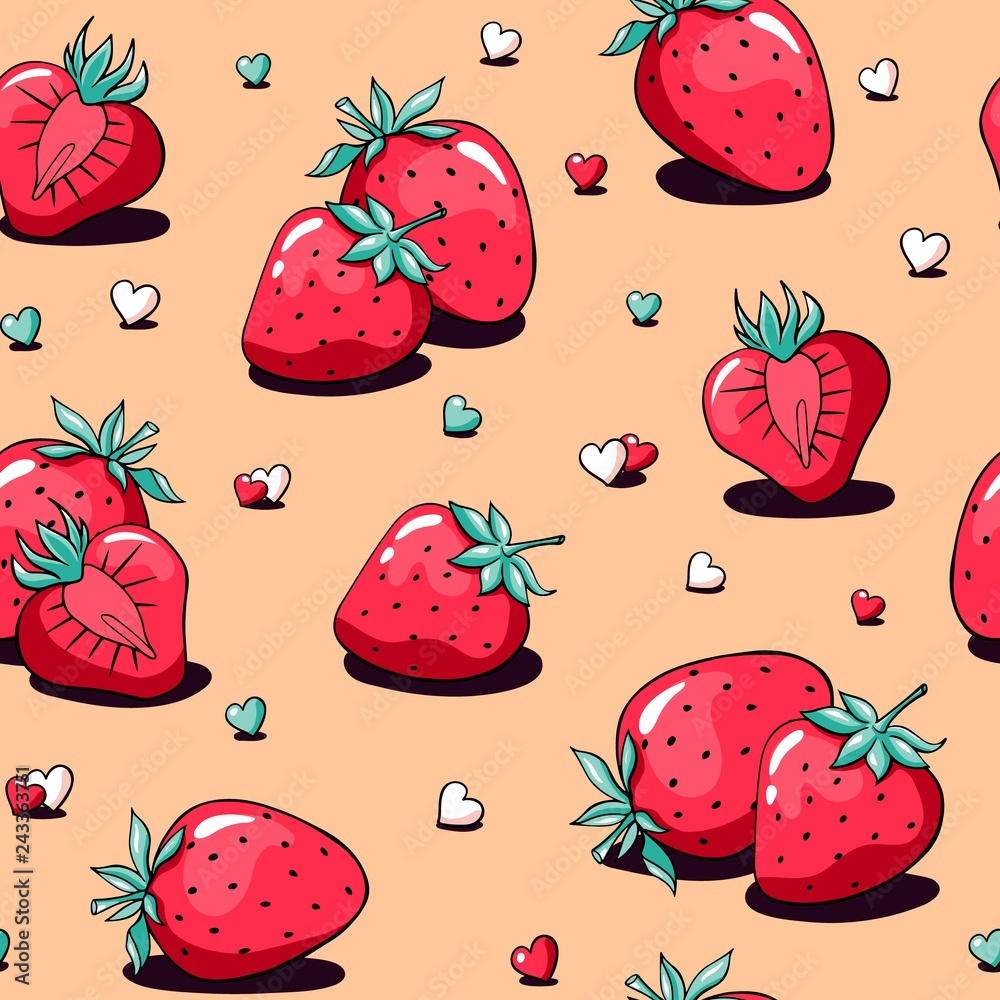Premium Vector  Cute seamless pattern with strawberry, hearts