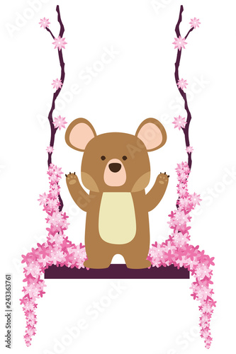Quadro su tela bear swing with flowers