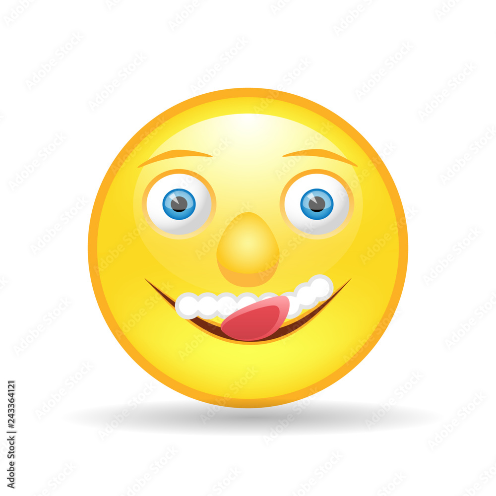 Fototapeta premium yellow emoticon licking white cream from her lips
