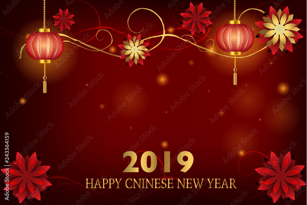 Chinese New Year greeting design template in oriental style. 