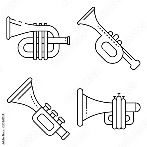 Trumpet icons set. Outline set of trumpet vector icons for web design isolated on white background