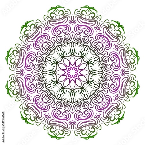 Ornamental arabic pattern with mandala. Vector illustration. Tribal ethnic fashion design. Purple, green color