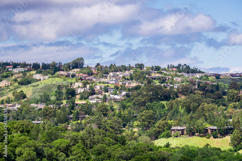 View towards a residential neighborhood from San Carlos from Edgewood county park, San Francisco bay area, California
