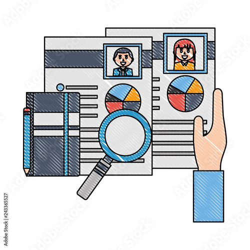 hand with curriculum vitae and objects