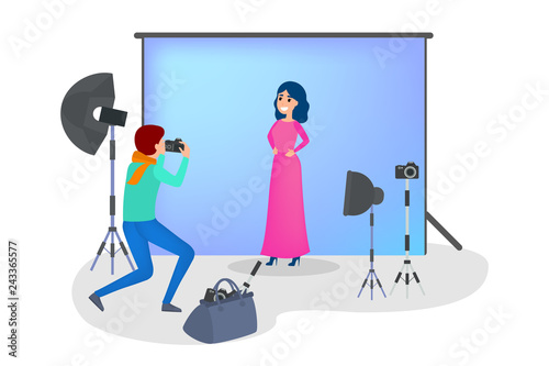 Beautiful woman making photoshoot on the blue