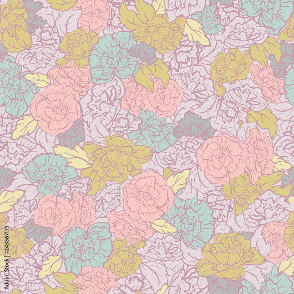 Vector Rockabilly Retro Roses seamless pattern background. Perfect for fabric, scrapbooking and wallpaper projects.