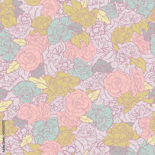 Vector Rockabilly Retro Roses seamless pattern background. Perfect for fabric, scrapbooking and wallpaper projects.