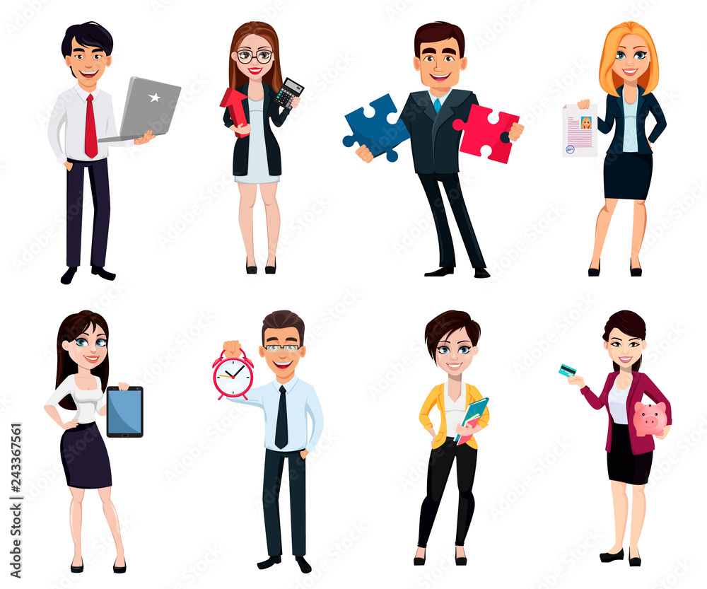 Business people, set of eight poses