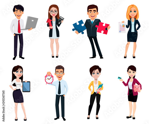 Business people, set of eight poses