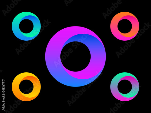 Letter o logo. Colorful circle set. Color gradient logotype on black background. Modern design template. Geometric bold shape. Universal graphic for website, banner, poster. Vector illustration