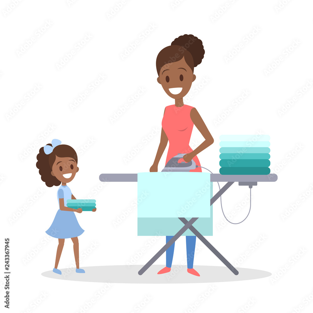 Woman iron clothes on the ironing board Woman iron clothes on the ironing board