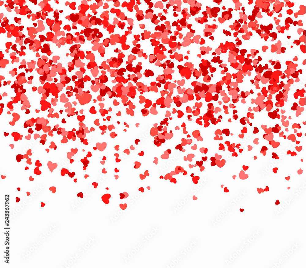 Red and pink hearts falling from the sky