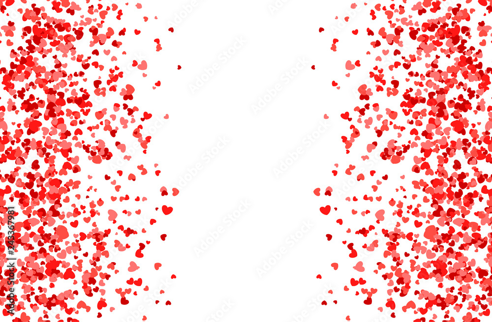 Fototapeta premium Red and pink hearts falling from the sky