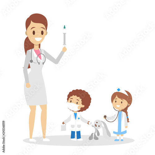 Cute kid in doctor uniform treat toy