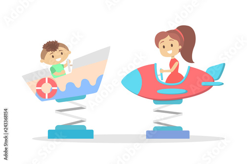 Children have fun in a plastic boat