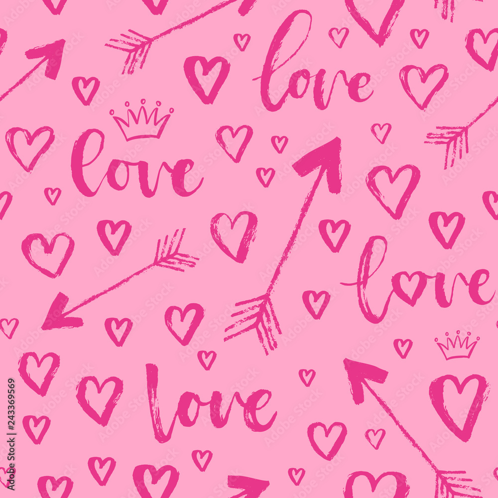 Vector fashion abstract seamless pattern with arrow, hearts on Happy Valentines Day. Cartoon doodle illustration background Vector fashion abstract seamless pattern with arrow, hearts on Happy Valentines Day. Cartoon doodle illustration background