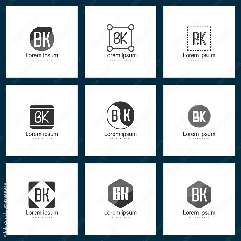 Set of letter logo. Initial BK Logo Template Vector Design