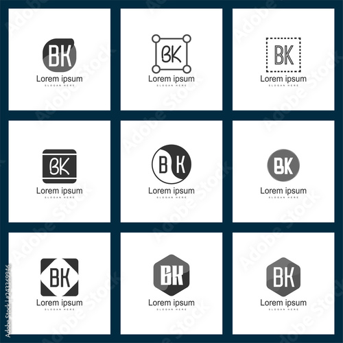Set of letter logo. Initial BK Logo Template Vector Design