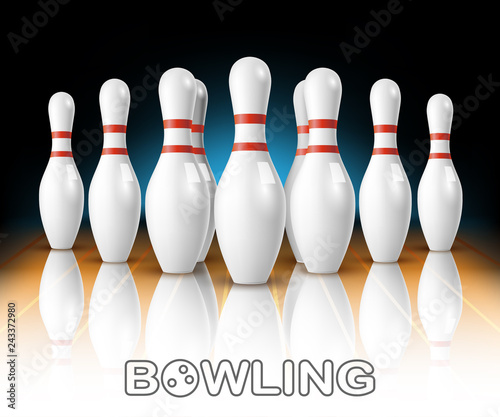 Realistic bowling white pins in game club